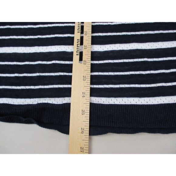 Talbots Linen Blend Sweater Womens Medium Striped Navy Blue White Nautical Light - Picture 10 of 14